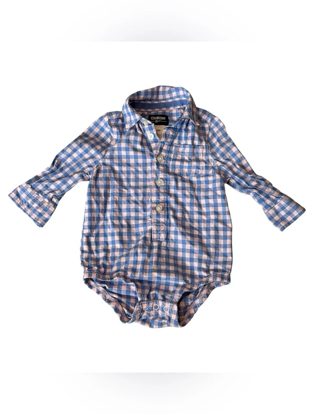 OshKosh Baby Boy Gingham Button Down Bodysuit 9M